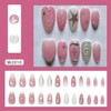 24 Pcs Medium Almond Press on Nails Pink Fake Nails
