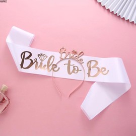Bride to Be Sash Set Wedding Bride Sash Veil Tiara Headband Tattoo Hen Do Accessories Kit for Bridal Showers, Bachelorette Parties, and Weddings Hen Party Decorations (Rose Gold+White sash)