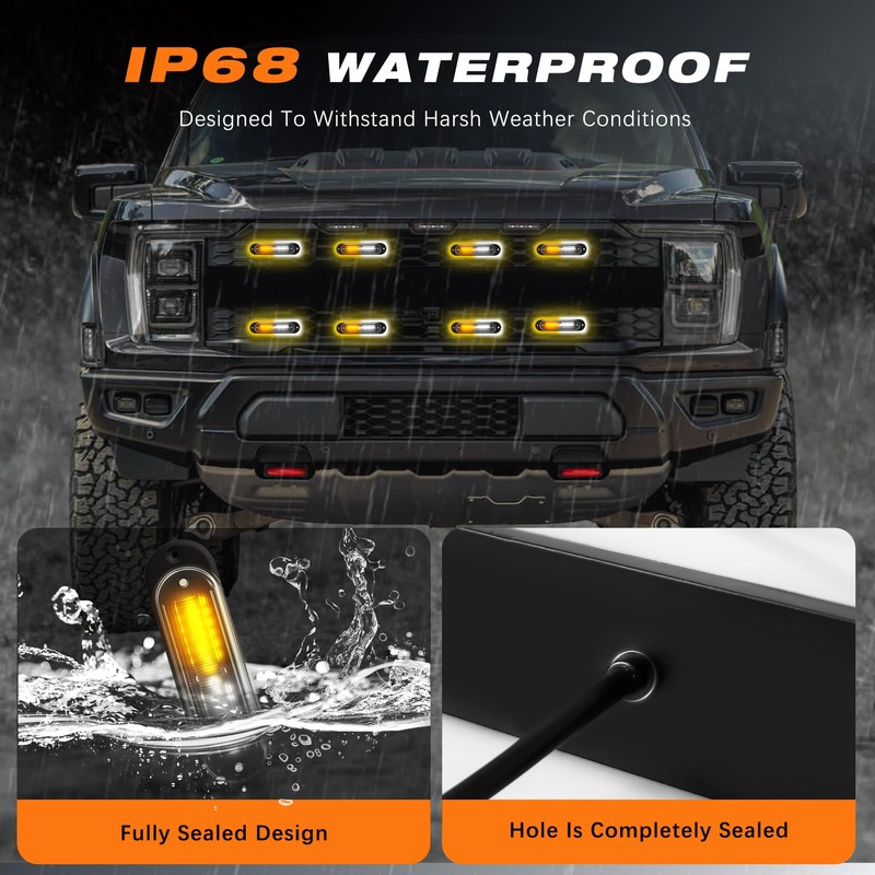 DOXMALL LED Amber White Strobe Light For Trucks,8Pcs Emergency Grill