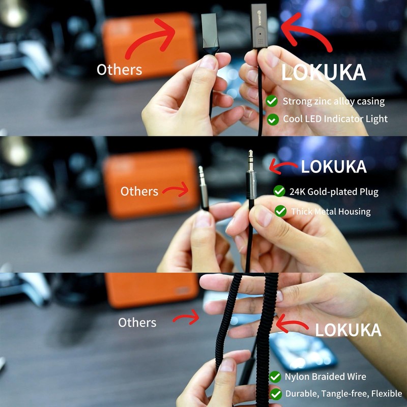 LOKUKA Bluetooth 5.3 to Aux Adapter for Car, USB to
