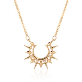 Fettero Pendant Gold Necklace for Women Dainty 14K Gold Plated Trendy CZ Neckalce Charm Sun Moon Pendant Necklace Adjustable Chain Choker Starry Sky Necklace Jewelry for Women Gift -Spike Moon