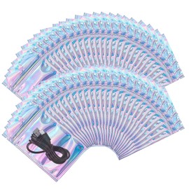 50 Bolsas Holograficas Tornasol,Bolsas para Alimentos con Cierre Reutilizables para a Prueba de Olor, Aperitivos, Flores Seca-10 x 15 cm