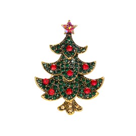 BriLove Women's Vintage Inspired Crystal Merry Christmas Tree Brooch Pin Multicolor Gold-Tone