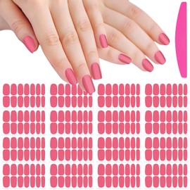 SILPECWEE 16 Sheets Pink Nail Wraps for Women Solid Color Nail Polish Strips Gel Nail Strips Self Adhesive Nail Polish Stickers Fingernail Manicure Sticker Nail Art with File