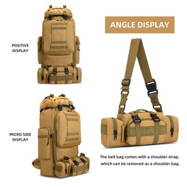 King'sGuard 100L Camping Hiking Backpack Molle Rucksack Military Camping BackpackingDaypack (Khaki-B)