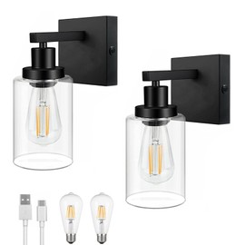 ANKBOY Battery Operated Wall Sconce Set of 2, Wireless Wall Lights with Glass Shade, Rechargeable Wall Decor Touch Dimmable, Magnetic Mounting Wall Lamp for Bedroom Bathroom, Bulb Included