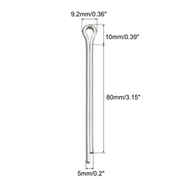 sourcing map Split Cotter Pin, 5mm x 80mm Stainless Steel Clip Fastener Fitting for Automotive, Mechanics, Silver Tone, 8Pcs