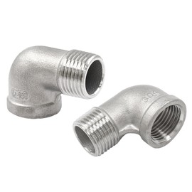 Murtenze 2Pcs 304 Stainless Steel 90 Degree Elbow with 2 Tape - 1/2inch NPT Threaded Pipe Fitting Female x Male, Cast Pipe Fittings