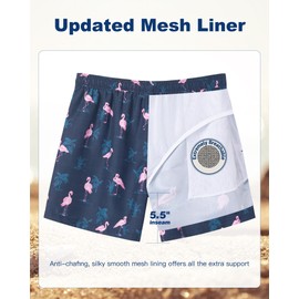 SURF Cuz Mens Swim Trunks with Mesh Lining 5 Inch Quick Dry Beach Swim Shorts - Navy Pink Flamingo X-Large