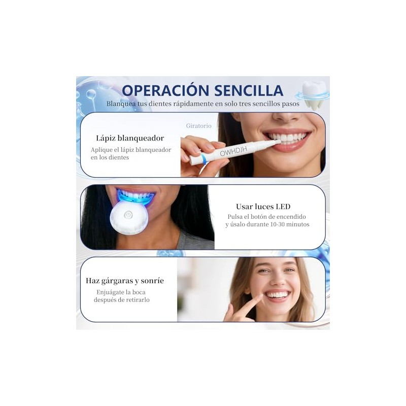 Kit Blanqueamiento Dental Cluye Bolígrafos Blanqueadores Luz Led Tabla Colores