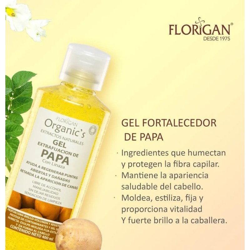 Shampoo Fortalecedor De Papa 1lt. Y Gel 500ml. Set Florigan