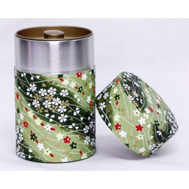Kotodo Takahashi Seisakusho Japanese Paper Tea Caddy Long Type 3.5 oz (100 g), Flowy Cherry Blossom (Green) #50