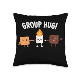 Group Hug Camping Campfire Chocolate Marshmallow S'Mores Throw Pillow