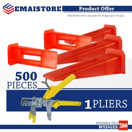 EMAISTORE Tile Leveling System with Tile Plier - 500-Piece Reusable Wedges and 1 Pro Installation Plier - Suitable for 1/51 inch, 1/8 inch, 1/16 inch, 1/32 inch, 5/32 inch, 3/16 inch Spacers