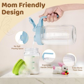 AoeJarry AoeJarry Breast Milk Pitcher with Leak Proof Flip Cap & Pour Spout, 32 oz Wide Mouth Mason Jars for Breast Milk Storage Container, Glass Picther with Lid for Cold Brew Coffee, Sun Tea, Juices, Blue