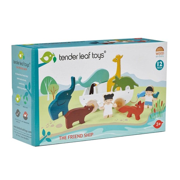 Tender Leaf Toys - The Friend Ship - 12 Pieces Pull Toy Ship Set with Stackable Animals and Friend Figures - Early Learning, Creative and Imagination Play for Children 3+