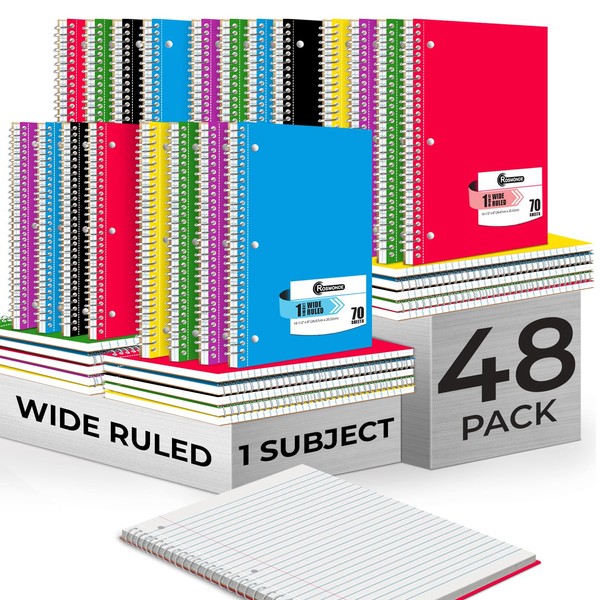 Rosmonde 48 Pack, 1 Subject Spiral Notebook Wide Ruled Bulk,