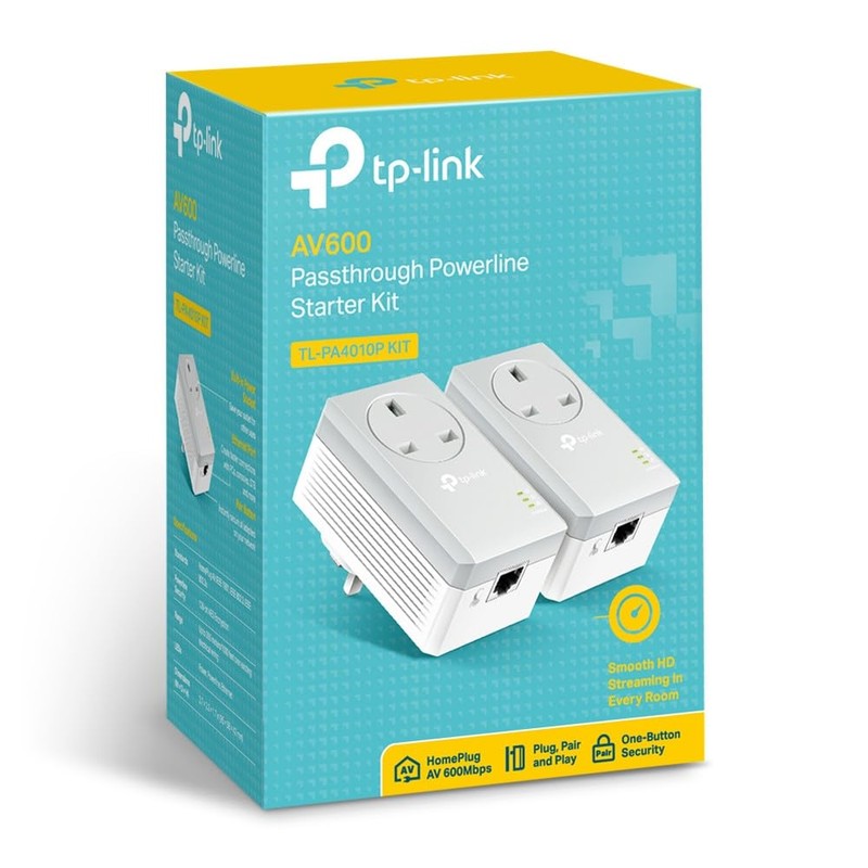 TP-Link TL-PA4010PKIT Passthrough Powerline Adapter Starter Kit, No Configuration Required,