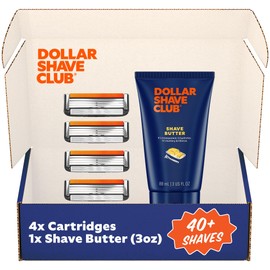 Dollar Shave Club | 4 Blade Razor Refills (4 Pack) and Shave Butter 3 ounce | Swift Rinse Blades for Longer and Thicker Hair | Razors for Men