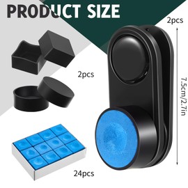Silipull 2 Set Pool Cue Chalk Holder and 24 Pcs Pool Chalk Cubes Set Belt Clip Magnetic Billiards Tip Holder for Billiards Cue Snooker Accessories