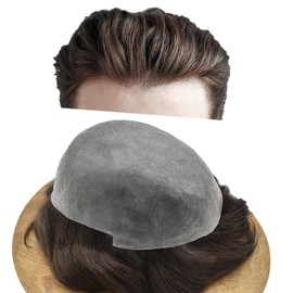 Healthlif Toupee for Men Real Human Hair Replacement System Ultra Thin Skin Hairpiece for Men System All V-looped Mens Toupee Hair Piece 8x10#3 DARK BROWN 120% Density