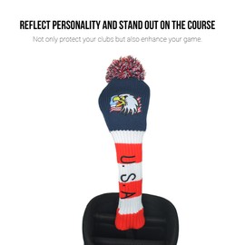 USA Flag Eagle Embroidered Knitted Golf headcovers for 460cc Driver Wood POM POM Head Club Covers