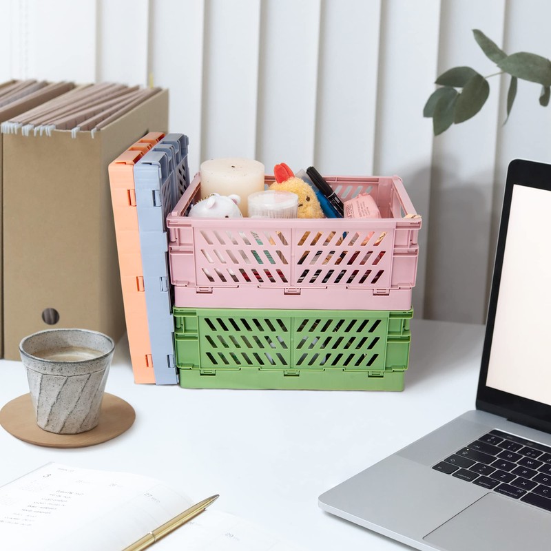 Xuanmuque 5-Pack Collapsible Plastic Storage Baskets for Organizing with Handle,
