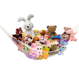 ASelected Toy Net Hammock,Teddy Hammock With Hooks,Large Mesh Toys Holder Toy Storage Net Corner Wall,Net Organiser- Keep Childs Room Nursery Tidy For Soft Stuffed Animal Toys,Teddy Bear,White