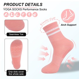 STRSFYS Pink Yoga Socks Non-Slip 3 Pair - Pilates Socks with Breathable Mesh for Women & Teens