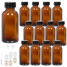 STARSIDE 12 Pack 4 oz Amber Glass Bottles with Lids, 120 ml Round Boston Bottles for Essential Oils, Hot Sauce, Juice, Liquids, Include 1 Brush,1 Funnel, 12 Labels.
