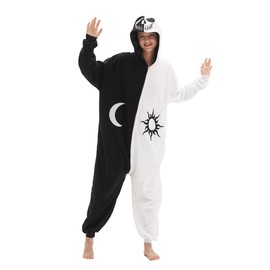 Adult Skull Onesie Skull Costume One piece Pajamas Cosplay Black White Costume for Women and Men, New Skull Onesie Costume, Small