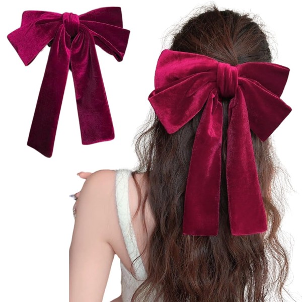 LIMSE Velour Big Ribbon Barrette Clip, Hair Ornament, Wedding Headdress,