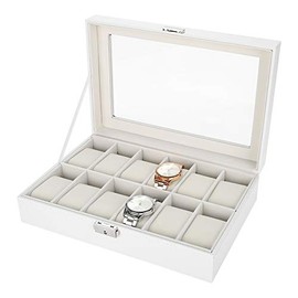 Caja de relojes para hombre y mujer Caja organizadora de relojes Caja vitrina para relojes Soporte para relojes 24 espacios Caja para relojes y gafas 