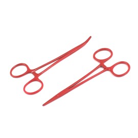 AAProTools Lot of 2 Straight & Curved Mosquito Hemostat Forceps Locking Clamps 5" Red Color Stainless Steel