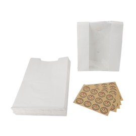 50PCS Bread Bag Kraft Paper Transparent Window Baked Food Packaging Storage Bag with 60PCS Thank You Stickers White