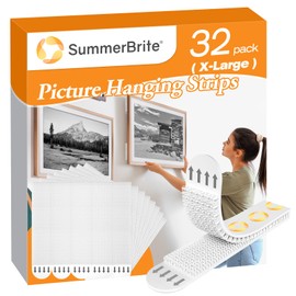 Large Picture Hanging Strips Heavy Duty(XL/16Lbs) 16Pairs/32 Strips Damage Free Wall Sticky Picture Hangers Without Nails, Removable Hook and Loop Adhesive Strips for Poster Frame Hanging Decor
