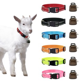 6 Set of Reflective Goat Collars with Bells, Anti-Lost Grazing Goat Supplies, Adjustable Nylon Collar with Loud Bronze Bell for Small Farm Animal Goat Sheep Horse Cow Accessories. (6 Bells 6 Collars)