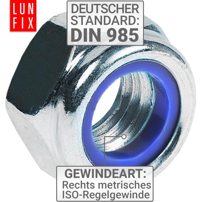 Locking Nuts M12-10 Pieces DIN 985 Self-Locking Nuts with Nylon
