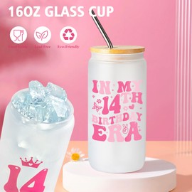 Frerdui 14 Year Old Girl Gifts, Gifts for 14 Year Old Girls, 14 Years Olds Girl Birthday Gift, Sweet 14th Birthday Decorations for Teen Girls, Younger Sister, Daughter, Granddaughter w 14th Era Glass