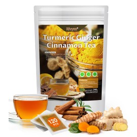 120 Teabags Turmeric Ginger Cinnamon Tea, Natural Turmeric Herbal Tea, Improve Digestion, Support Skin, Sleep, Eco-Conscious Teabags, No Sugar, No Caffeine, No Gluten(120pcs, 240g)