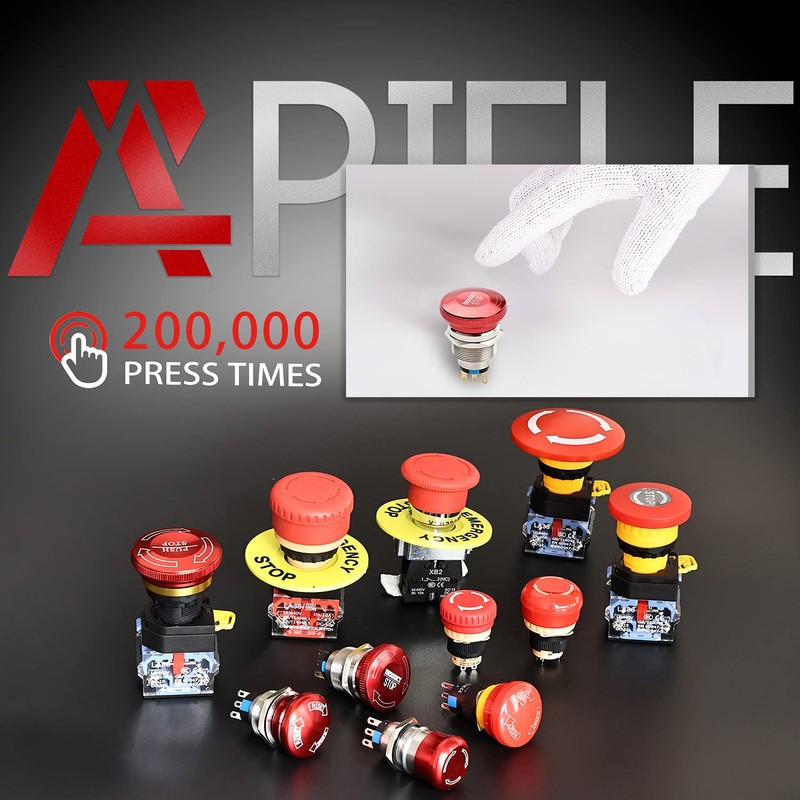 APIELE 22mm Metal Emergency Stop Push Button Switch Latching 12V-250V