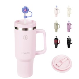 ICEWATER - 40 oz Tumbler with Handle & 2 Lids (Standard Straw and Flip Straw) | 100% Leak Proof | Cup Holder Friendly | Insulated Water Bottle for Coffee | Keep Cold for 36 Hours (Petal Pink)