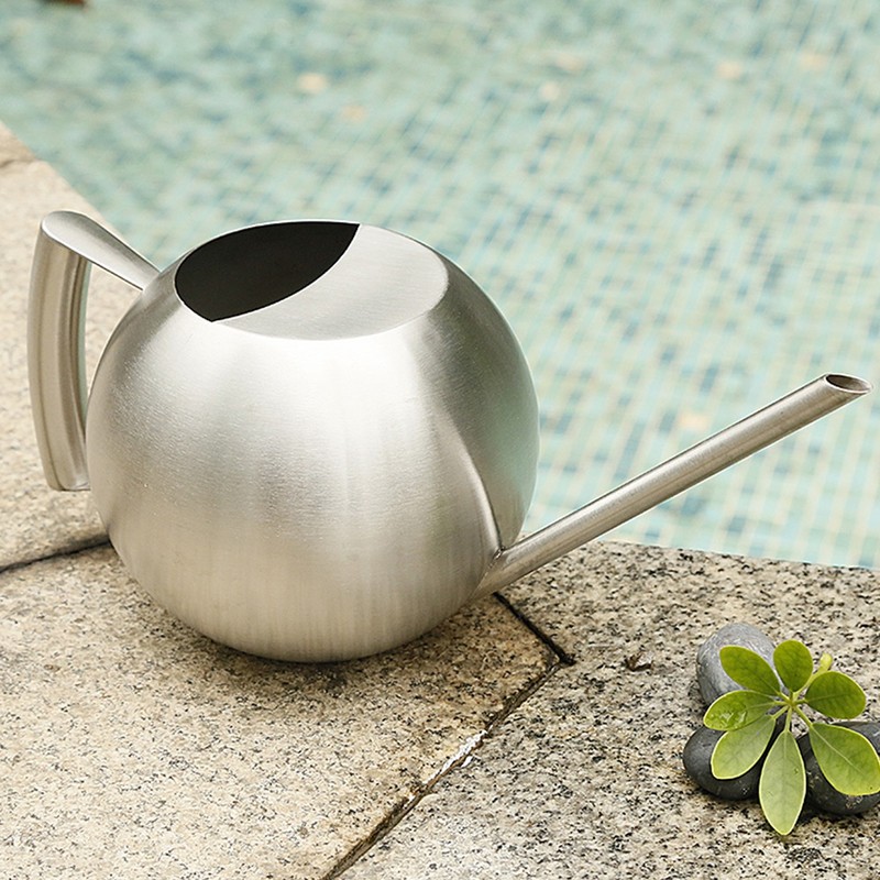 Stainless Steel Watering Can 1000mL Long Mouth Round Sprinkling Pot