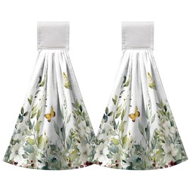 Cneztholim Sage Green Eucalyptus Hand Tie Towels Set of 2 Spring Summer Leaves Hanging Kitchen Towel 12 x 17 Inch Soft Absorbent Dish Towels with Hanging Loop for Kitchen Bathroom Hotel Gym