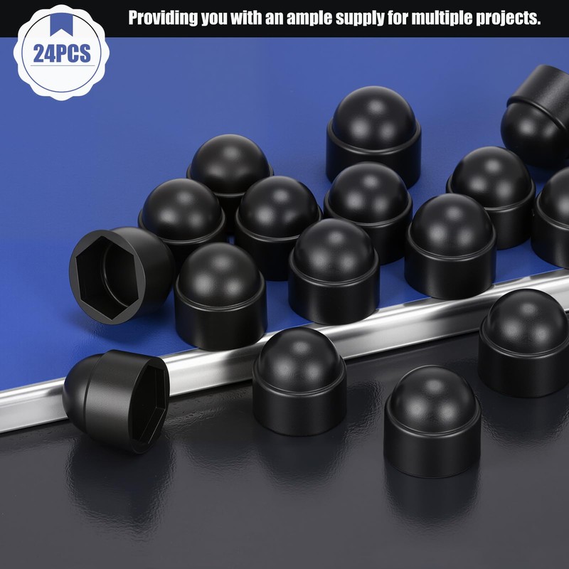Noosverl Bolt Covers Black Screw Caps M16 Nuts/24mm, Plastic Screws