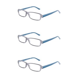 EYE ZOOM 3 Pack Unisex Rectangluar Plastic Frame Reading Glasses for Men and Women, Gray +1.50