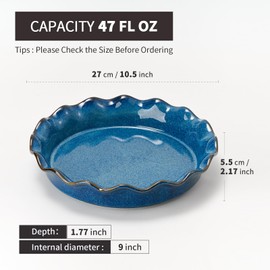 SIDUCAL Ceramic Pie Pan for Baking[10.5 inch],Reusable NonStick Ceramic Pie Plate with Ruffled Edge,Deep and Fluted Pie Dish for Apple Pie,Quiche,Pot Pies, Tart, etc（Green）