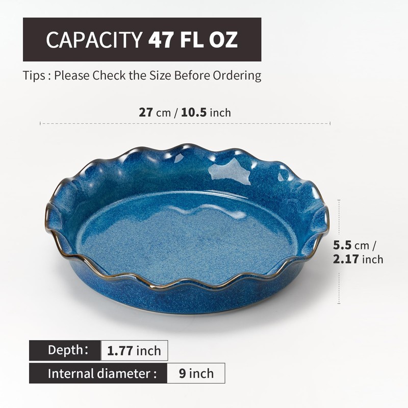 SIDUCAL Ceramic Pie Pan for Baking[10.5 inch],Reusable NonStick Ceramic Pie