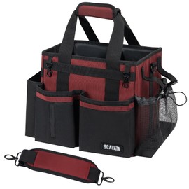 SCAVATA Compact Wearable Cleaning Caddy, Small Cleaning Caddy Supplies Organizer with Handle & Shoulder Straps for Housekeepers, Under Sink & Car Cleaning Tool Organizers Bag (AncoraRed)