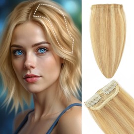TANJET Hair Toppers for Women Real Human Hair 10 Inch Straight One Piece Natural Soft Adding Hair Volume Human Hair Extensions Clip in (#P27/613 Dark Blonde/Bleach Blonde 10 Inch 15g/Pack/1pcs)